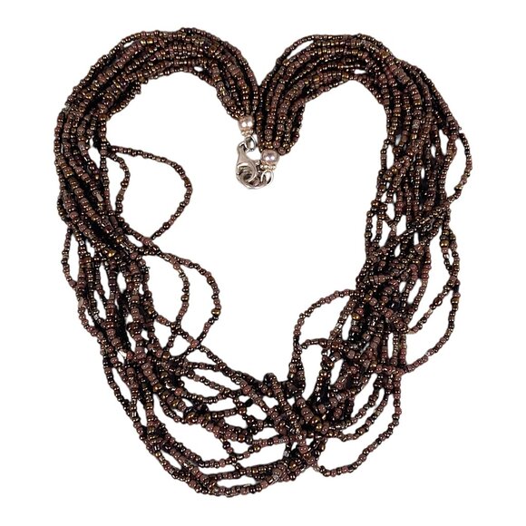 Silpada Jewelry - Silpada Bronze Beaded Necklace 17" Brown Glass Bead Torsade Artsy Boho N1815